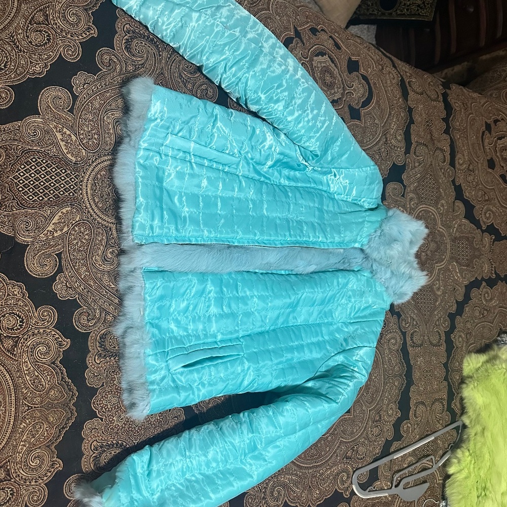 Reversible Cotton Candy Blue Rabbit Fur Jacket